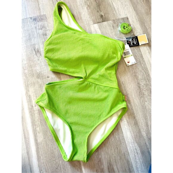 NWT MICHAEL MICHAEL KORS  ONE SHOULDER SIDE CUT OUT ONE PIECE WOMEN SWIMSUIT -Li - Picture 4 of 11